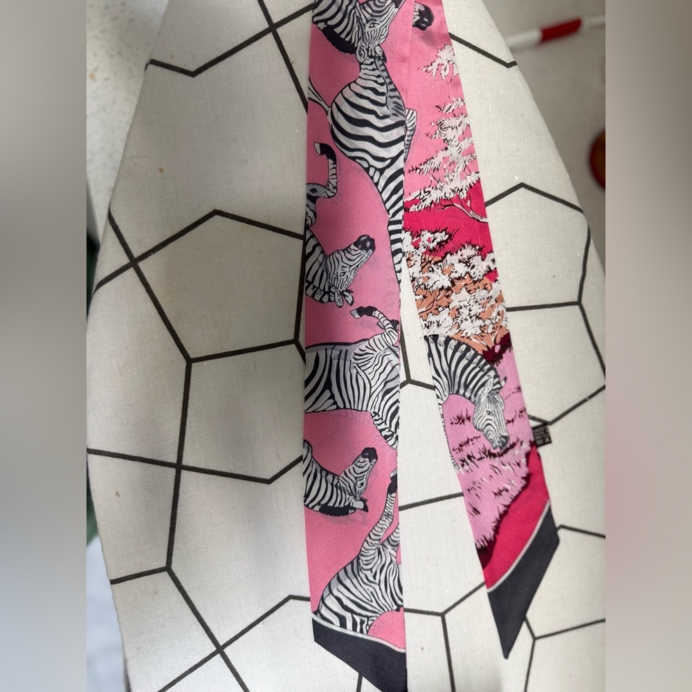 2 pink zebra silk twilly scarf knockoff Hermes 100% silk a pair